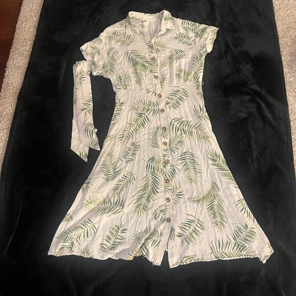 H&M Palm Leaf Button Front Dress NWOT Size 10 - Picture 4 of 9